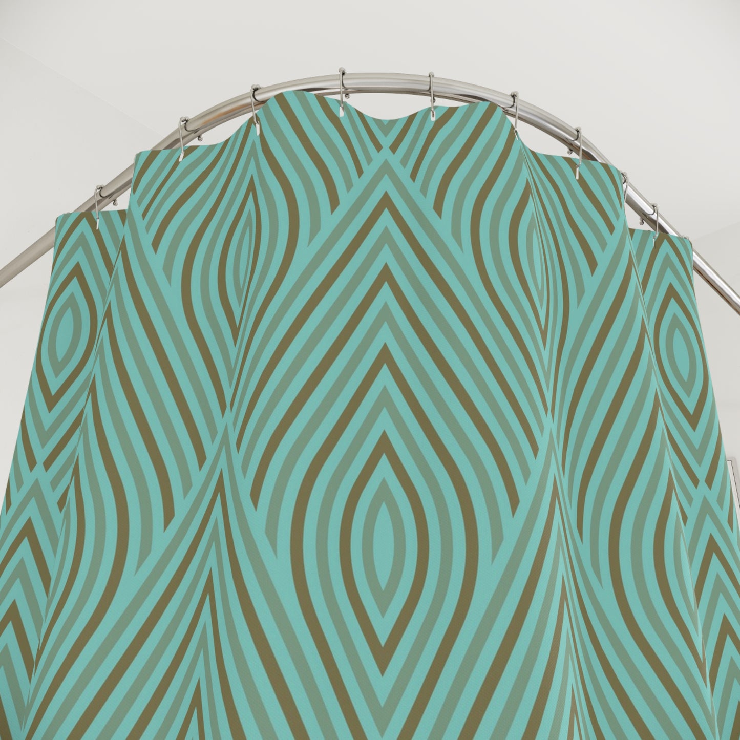 Retro Style Teal Retro Geometric Pattern Shower Curtain | Mid Century Modern, Stylish Home Decor
