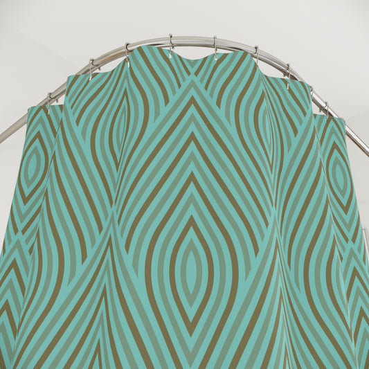 Retro Style Teal Retro Geometric Pattern Shower Curtain | Mid Century Modern, Stylish Home Decor
