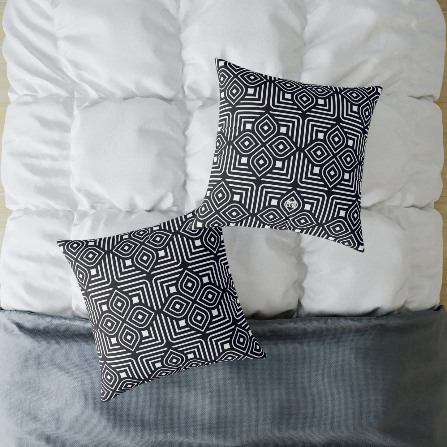 Geometric Moroccan Tile Square Pillow | Navy Canvas Throw Pillow