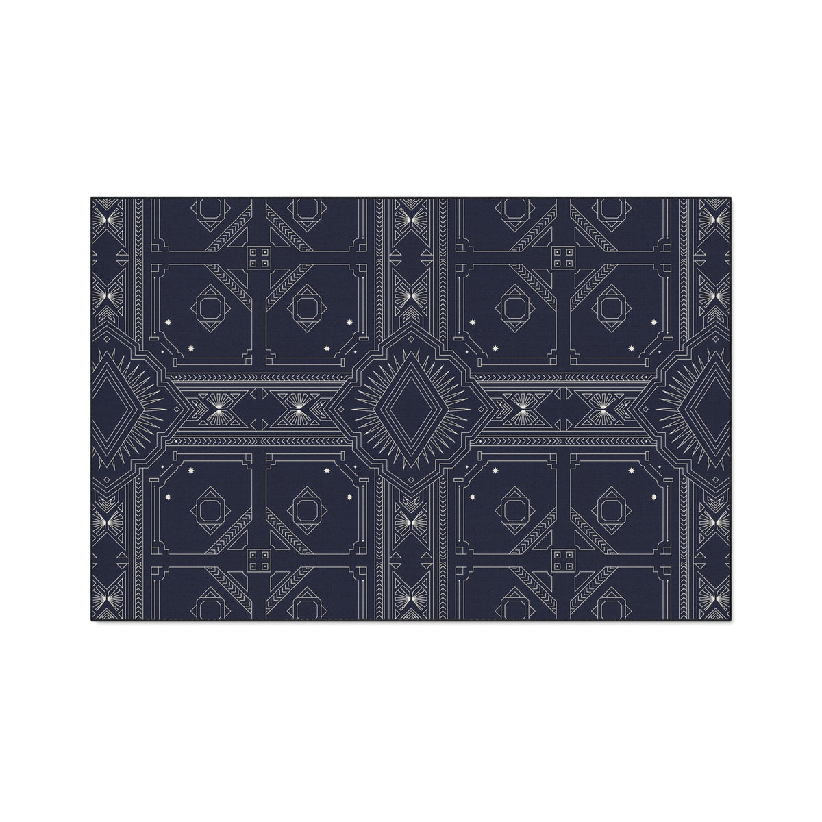 Navy White Geometric Indoor/Outdoor Floor Mat — Durable Non-Slip Rug