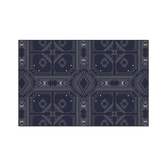 Navy White Geometric Indoor/Outdoor Floor Mat — Durable Non-Slip Rug