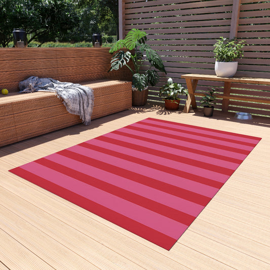 Bold Pink Red Striped Outdoor/Indoor Rug | Waterproof Patio Mat