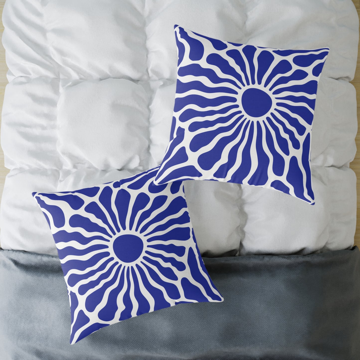 Blue Radiant Sunburst Square Pillow | Boho Coastal Throw Pillow