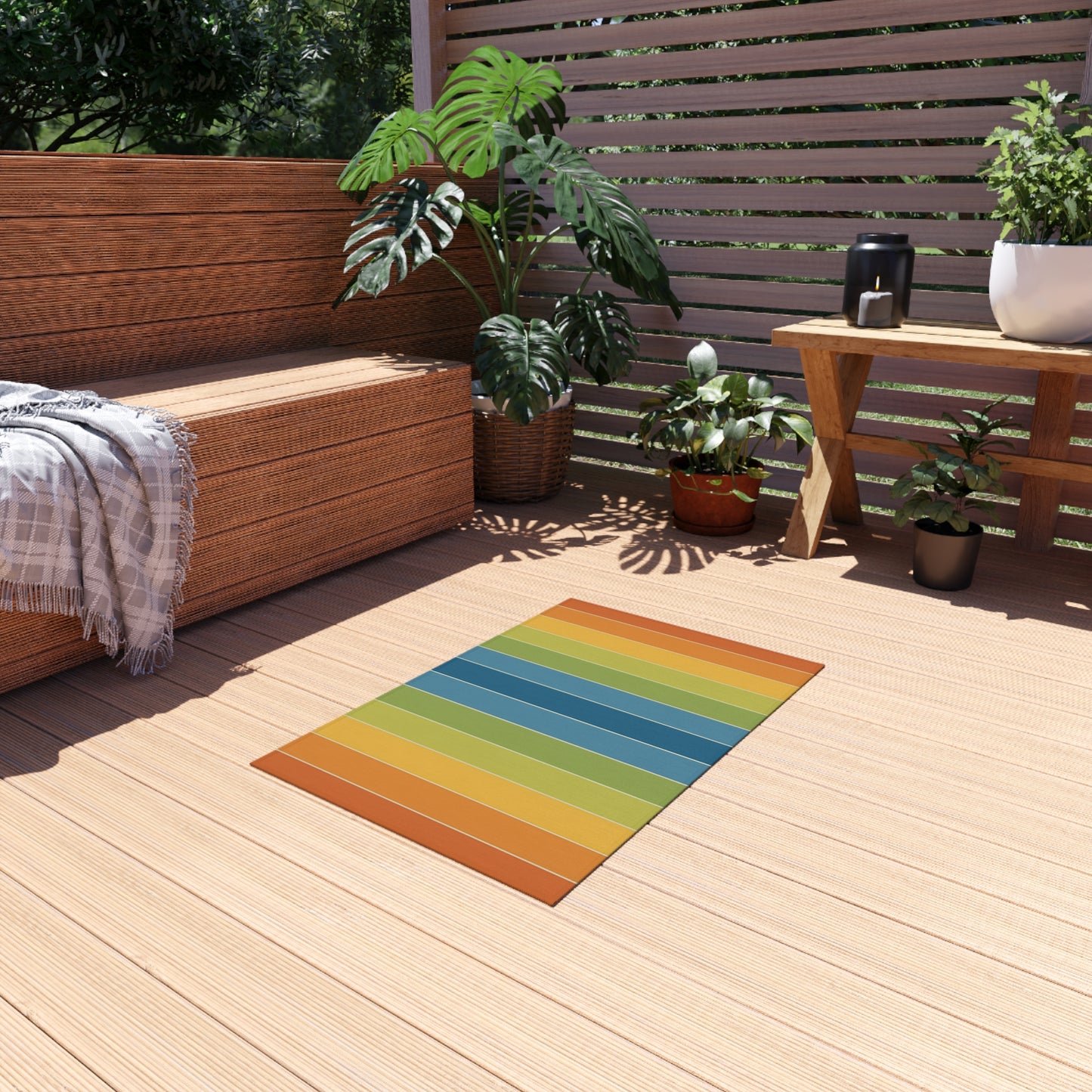 Rainbow Striped Outdoor/Indoor Rug | Colorful Patio Mat