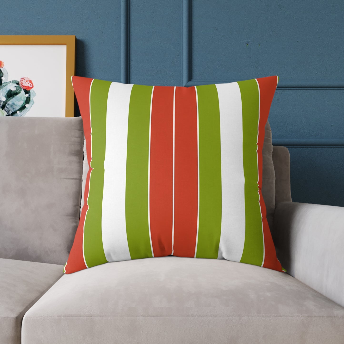 Orange White Green Stripe Pillow | Square Poly Canvas Pillow