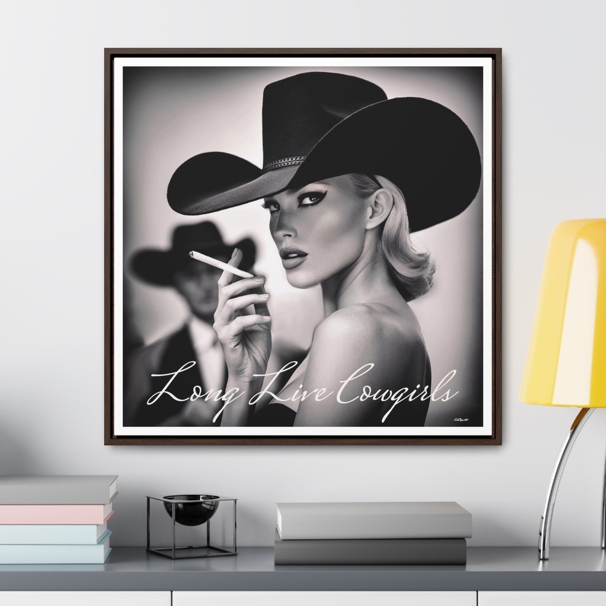 Square Frame Wall Art, Fashion Photography, Cowgirl Decor, Gallery Canvas Wraps, Glam Girl Gift, Black and White Photo Print - LOLA VEGAS ART