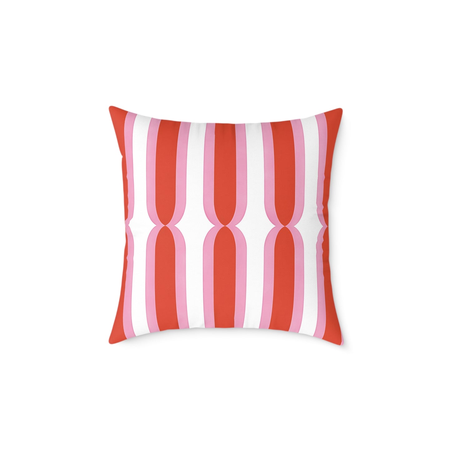 Retro Pink Orange Geometric Stripes Pillow | Square Poly Canvas Cushion