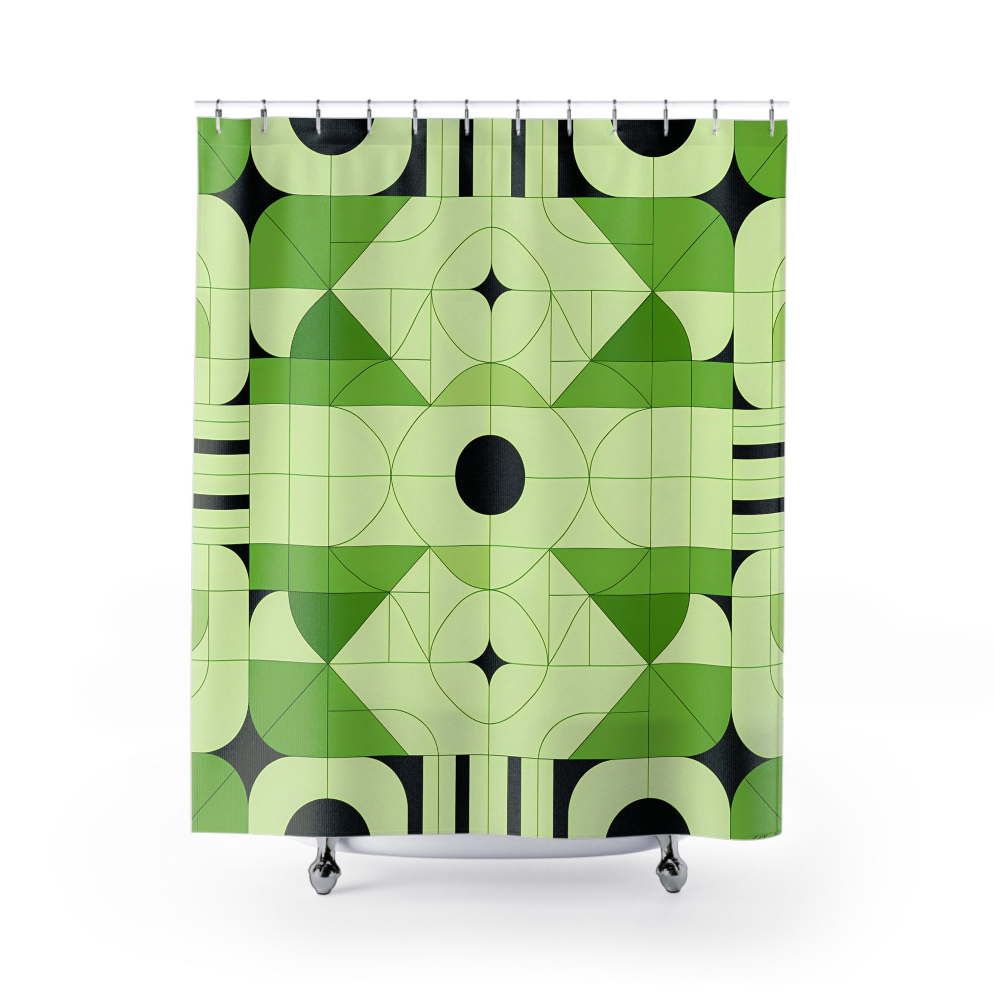 Geometric Green Shower Curtain, Modern Bathroom Decor, Stylish Home Accessory, Gift for New Homeowners, Unique Interior Design - LOLA VEGAS ART
