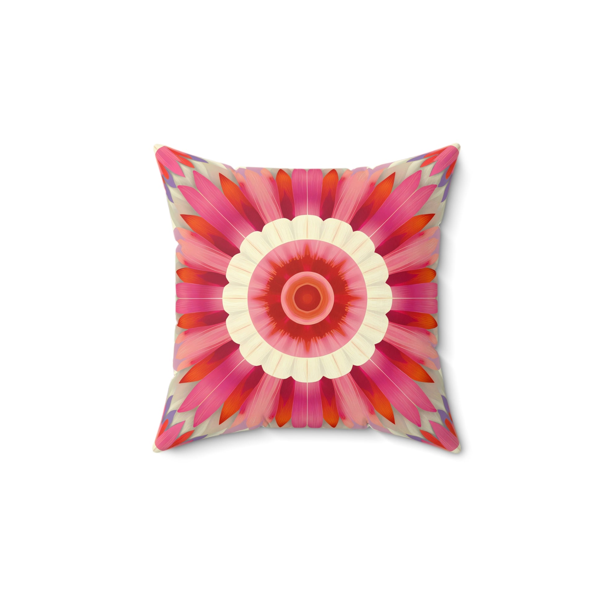 Boho Flower Square Pillow, Southwestern Eclectic Decor, Off-White Pink Bohemian Cushion, Home Accent, Gift for Her, Throw Pillow - LOLA VEGAS ART