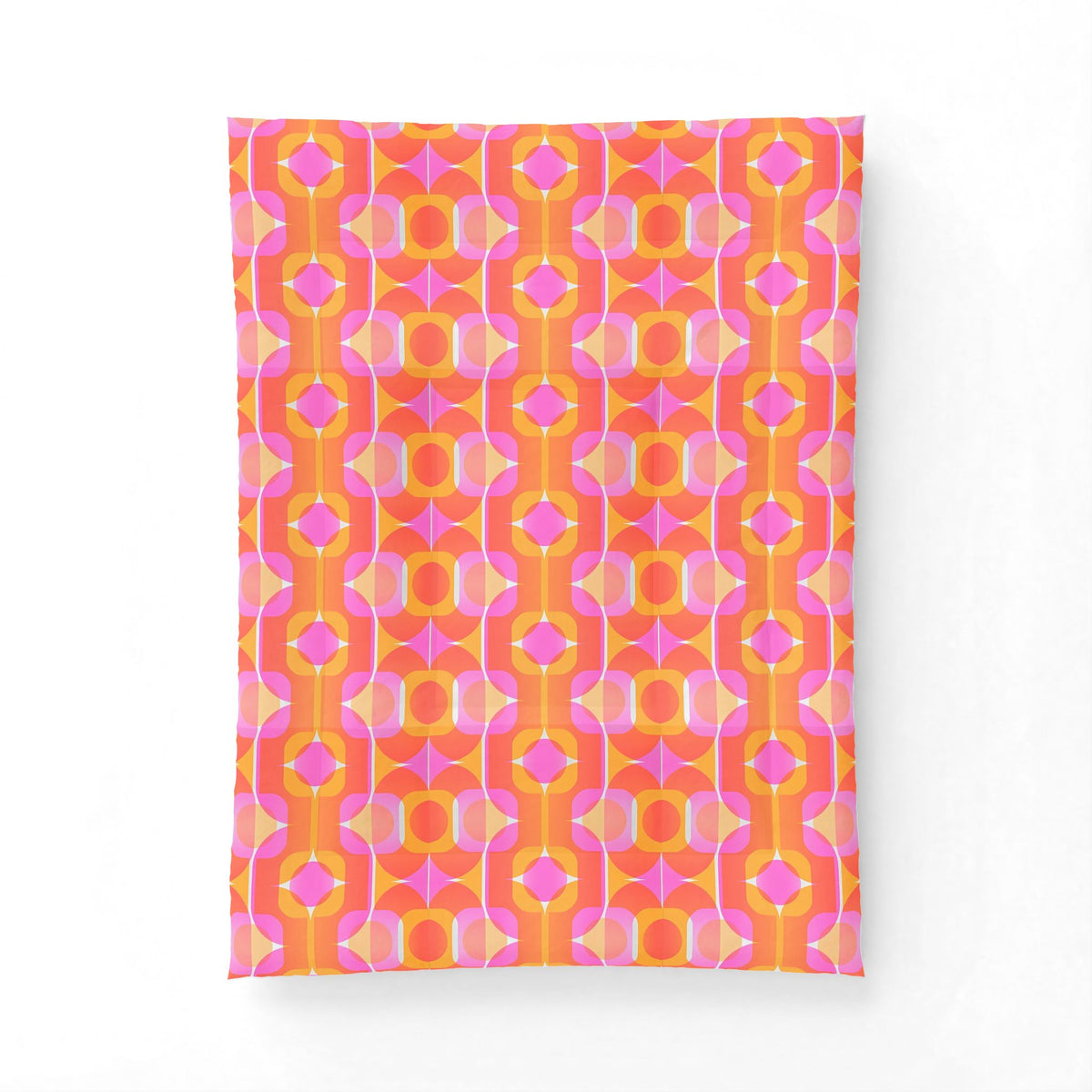 Retro Geometric Pattern Cotton Comforter | Orange Pink Mid Century Bedspread