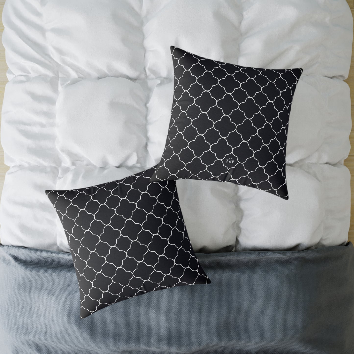 Black and White Moroccan Trellis Pattern Square Pillow | Geometric Throw Pillow