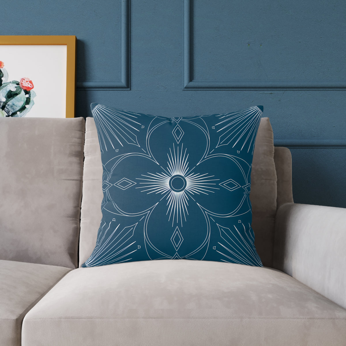 Cerulean Mandala Floral Pillow | Square Poly Canvas Pillow