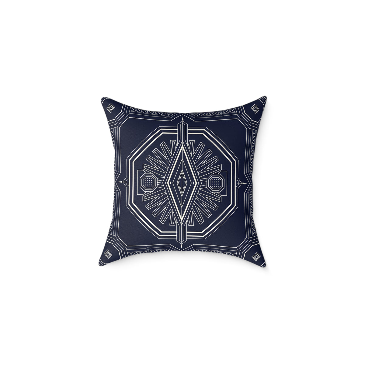 Navy White Geometric Mandala Square Pillow | Tribal Diamond Pattern