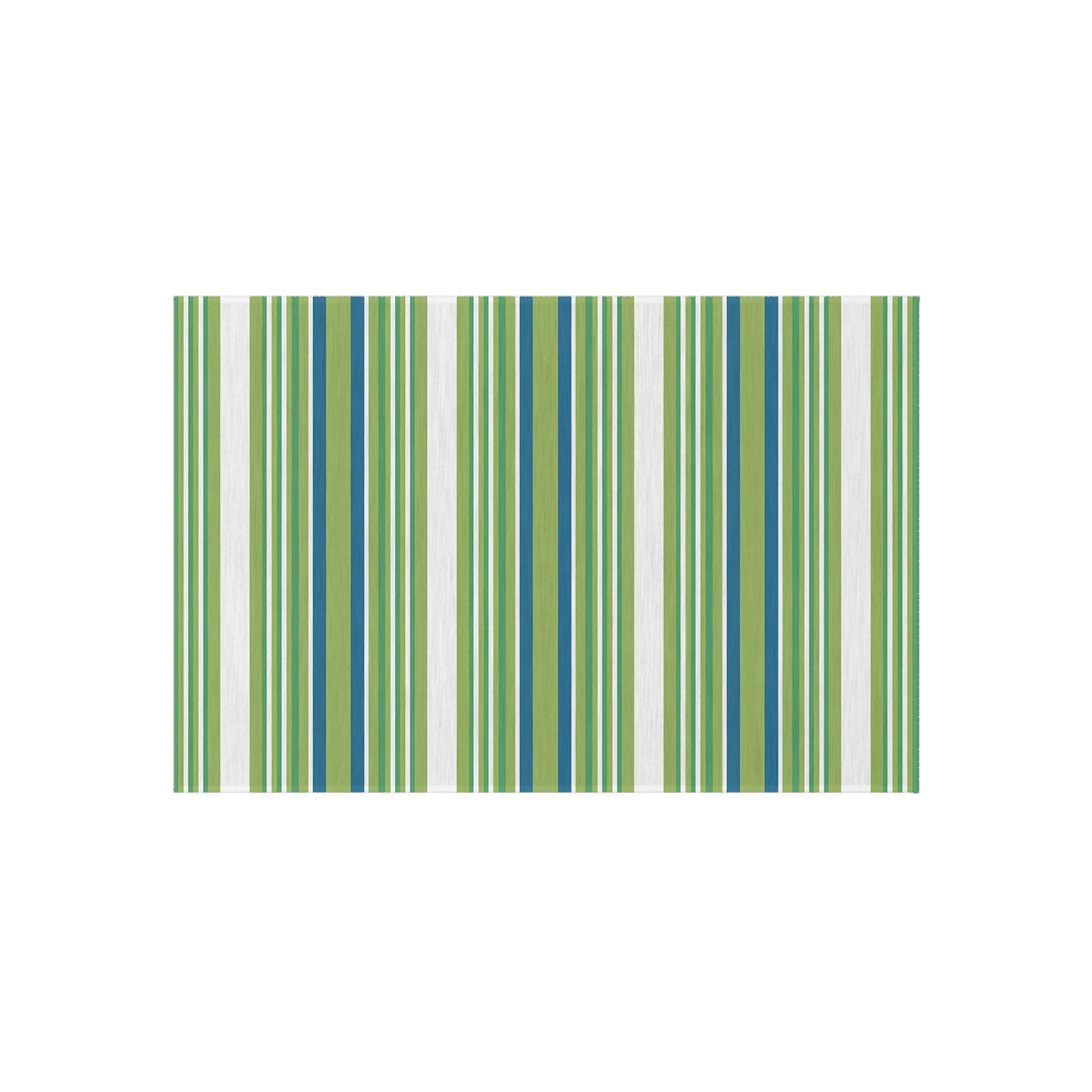 Green Blue White Stripe Outdoor Rug | Patio Mat, Weather-Resistant