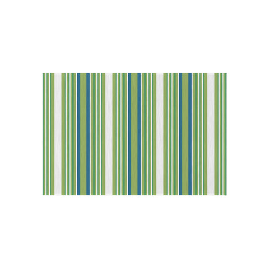 Green Blue White Stripe Outdoor Rug | Patio Mat, Weather-Resistant