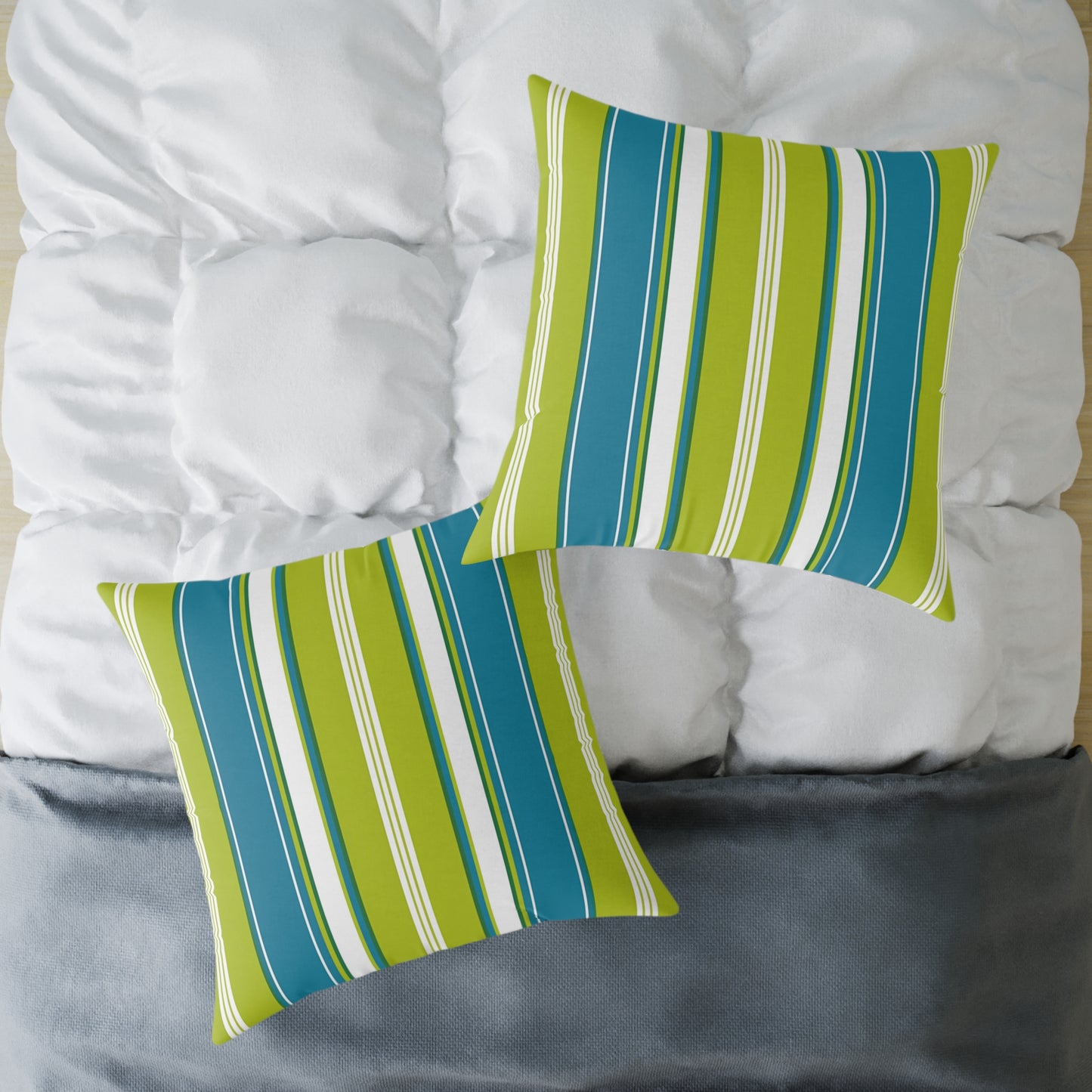 Cerulean Blue Lime Green White Stripe Throw Pillow | Square Poly Canvas Coastal