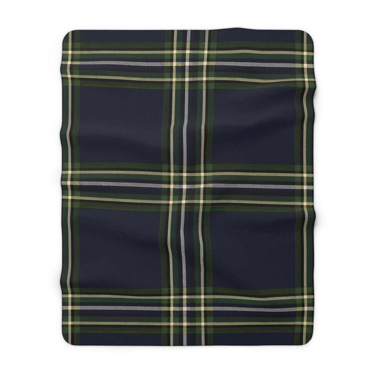 Navy Green Yellow White Tartan Plaid Sherpa Blanket | Cozy Fleece Throw