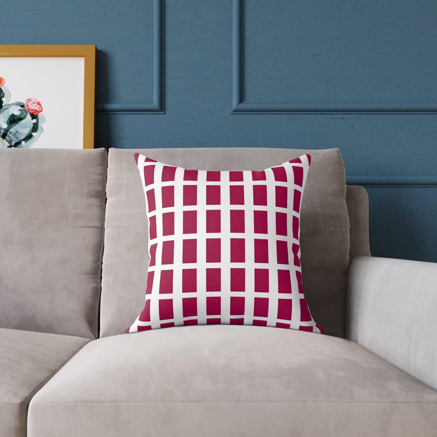Maroon Grid Pattern Pillow | Square Throw Pillow, Modern Geometric Cushion