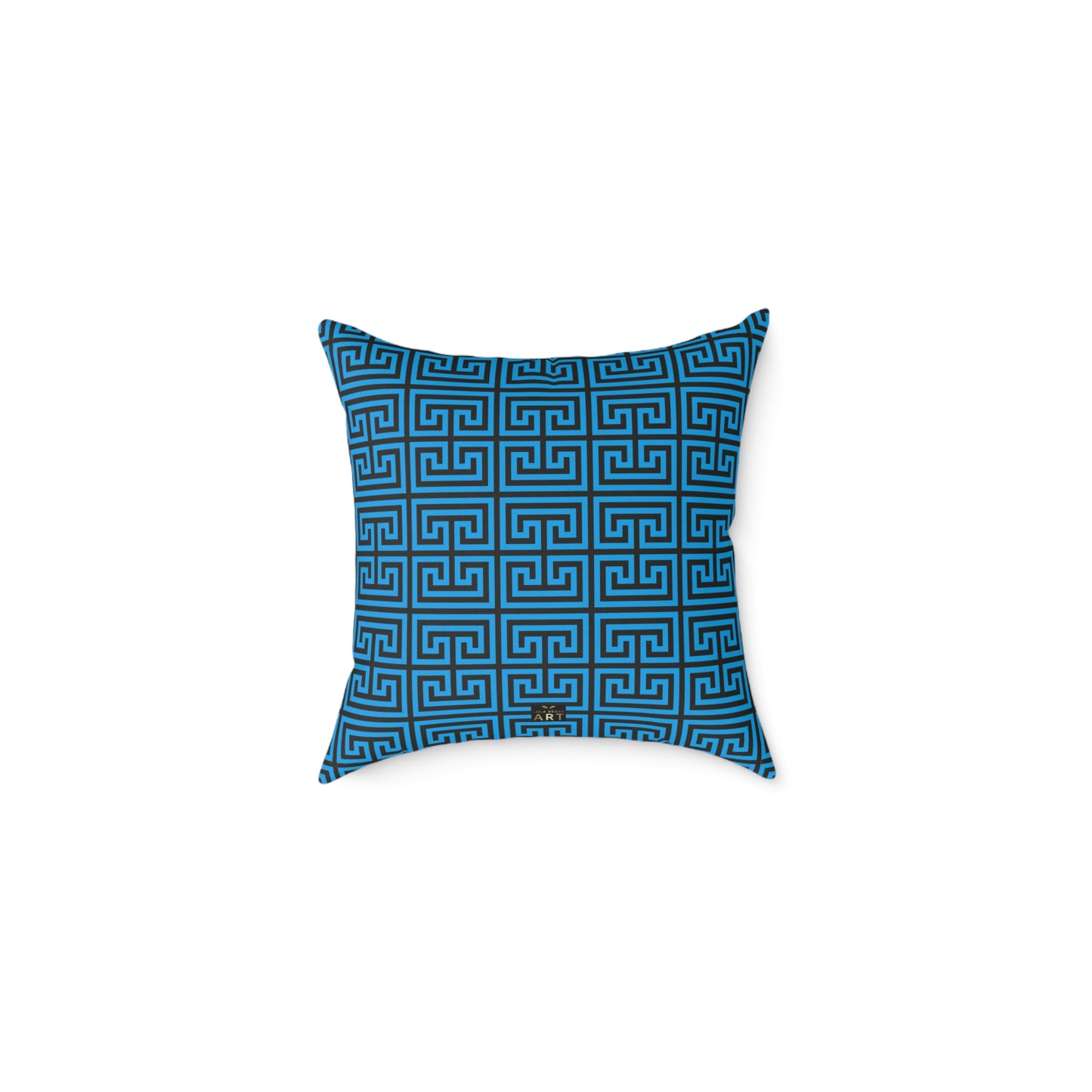 Nautical Greek Key Pattern Square Pillow | Blue Geometric Throw Pillow