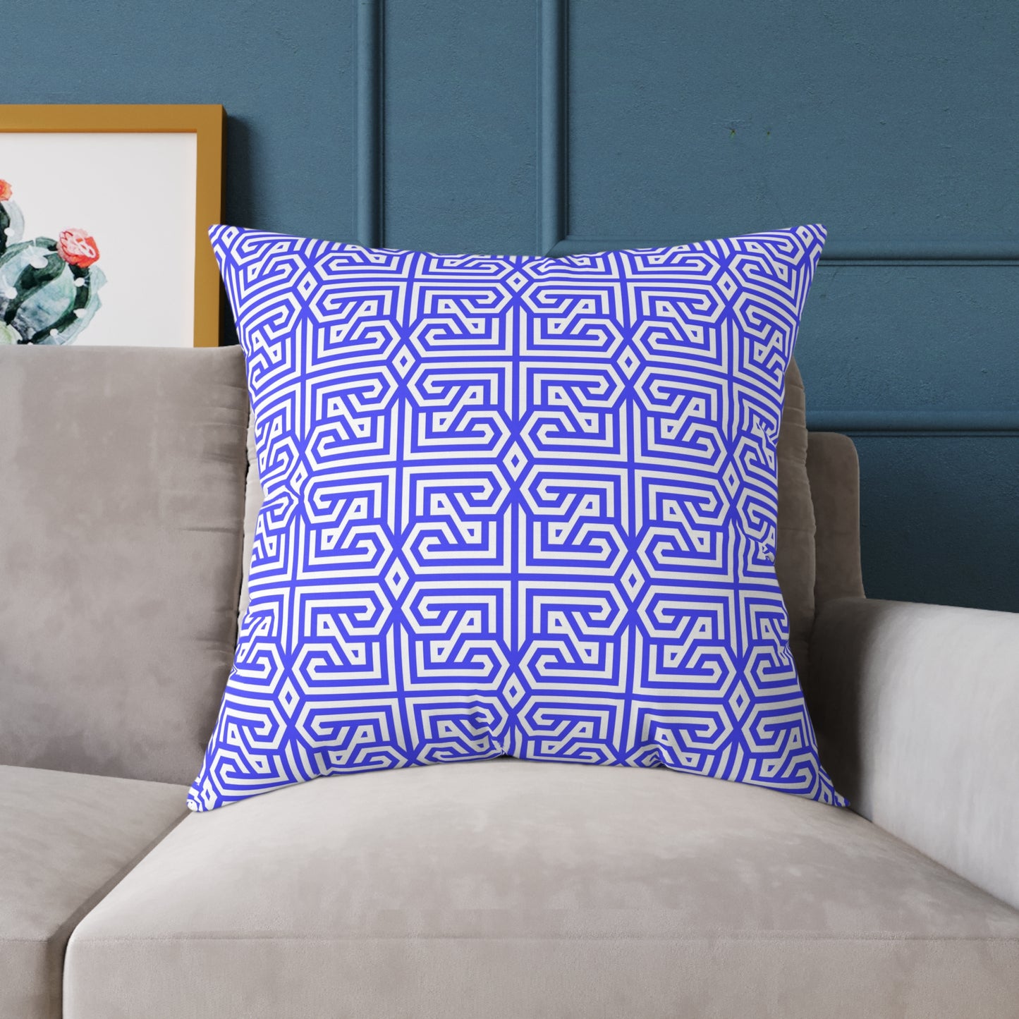 Geometric Greek Key Pattern Periwinkle Pillow | Square Canvas Throw Pillow, Modern Home Decor, Accent Cushion, Gift for Her, Boho Style,