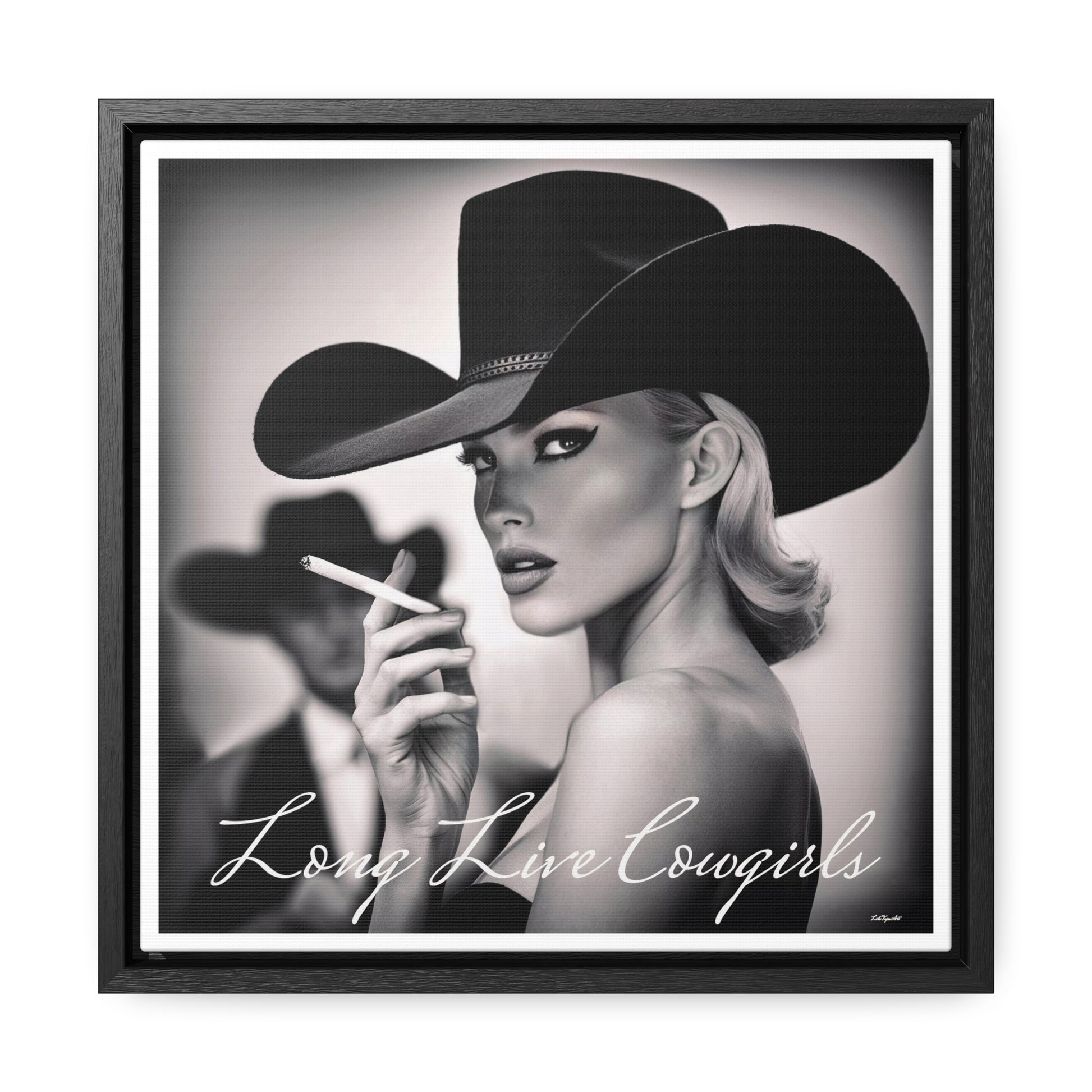 Square Frame Wall Art, Fashion Photography, Cowgirl Decor, Gallery Canvas Wraps, Glam Girl Gift, Black and White Photo Print - LOLA VEGAS ART