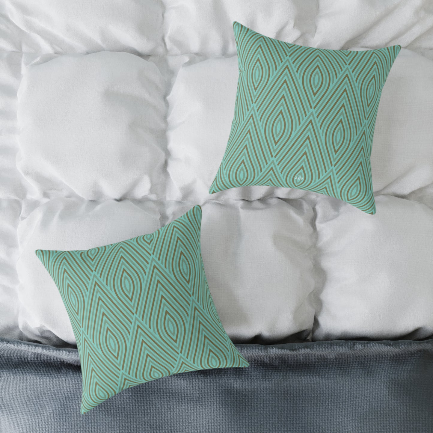 Teal Geometric Diamond Pattern Pillow | Square Poly Canvas Pillow