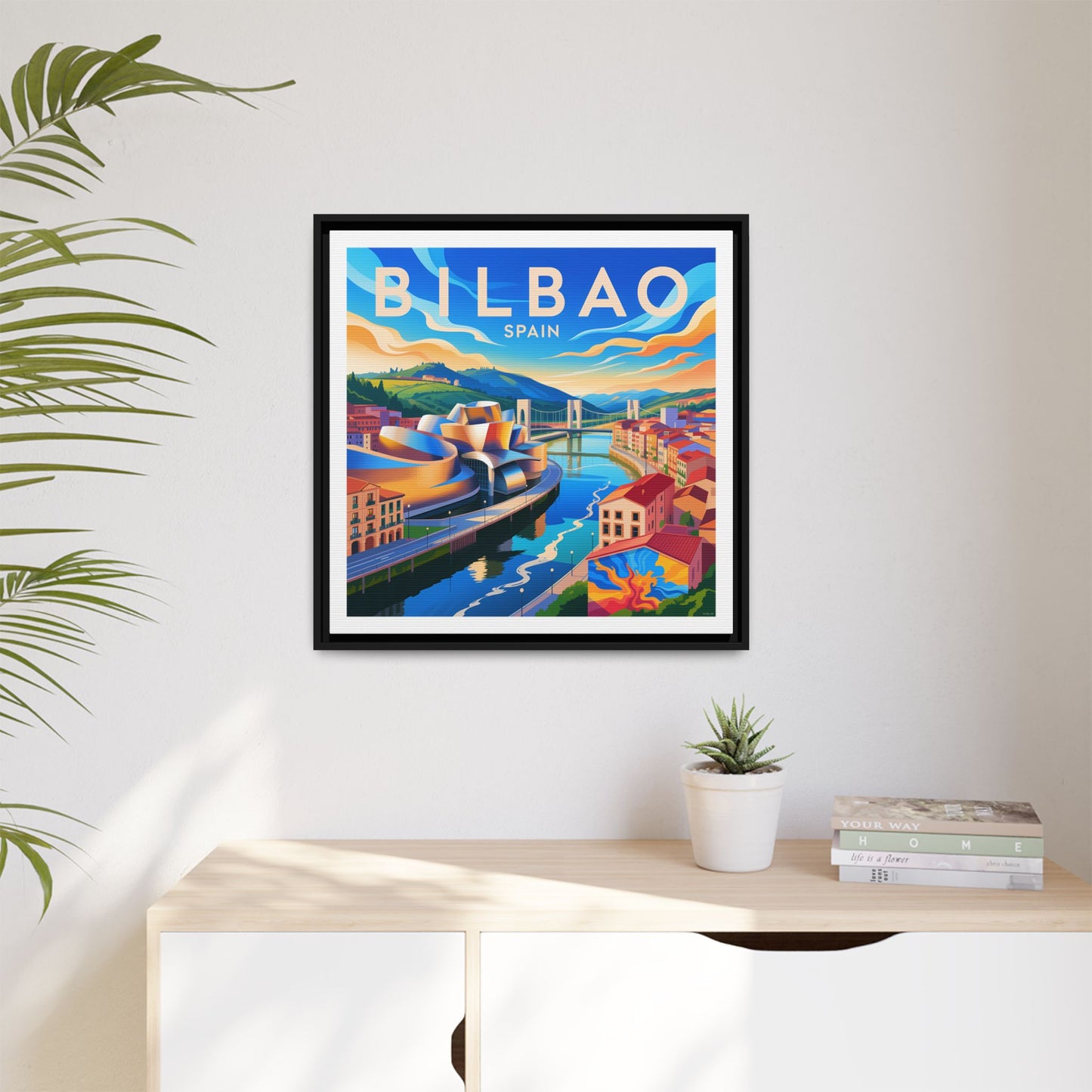 Bilbao Spain travel art Matte Canvas Framed | Bilbao cityscape wall art