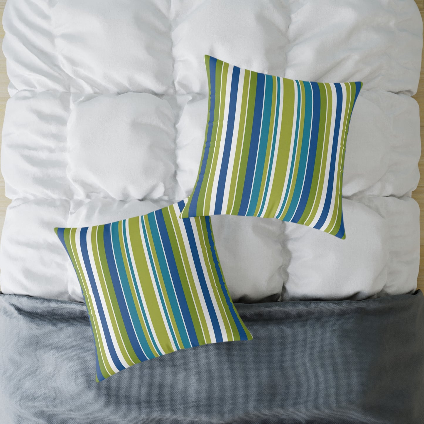 Blue Green White Vertical Stripe Square Pillow | Nautical Coastal Throw Cushion