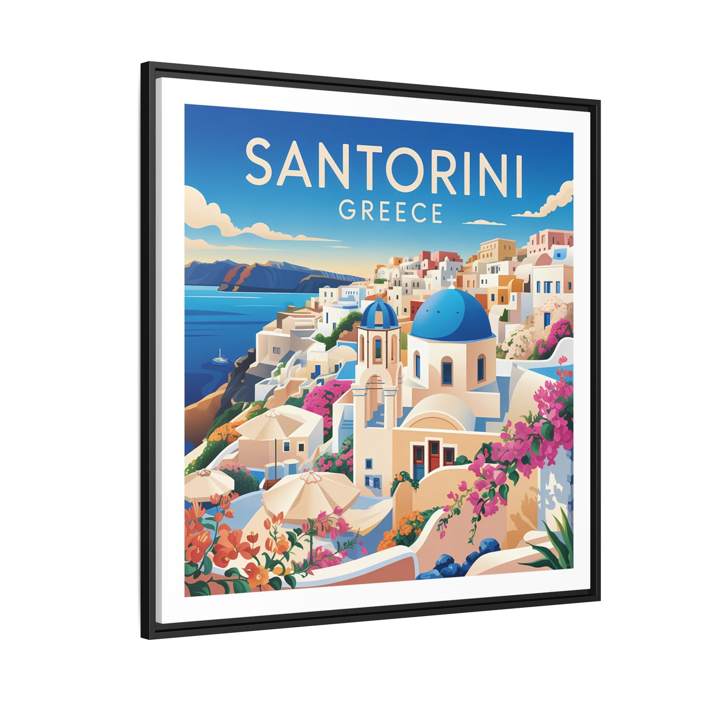 Santorini Greece Travel Art Matte Canvas Framed Wall Art