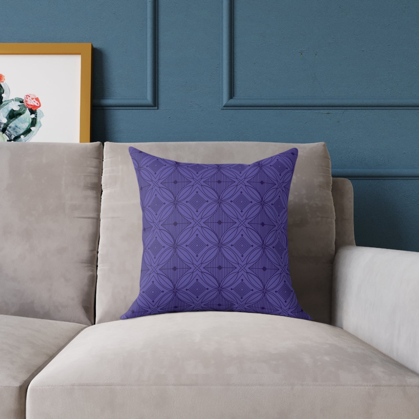 Geometric Mosaic Pattern Square Poly Canvas Pillow | Purple Tile Design