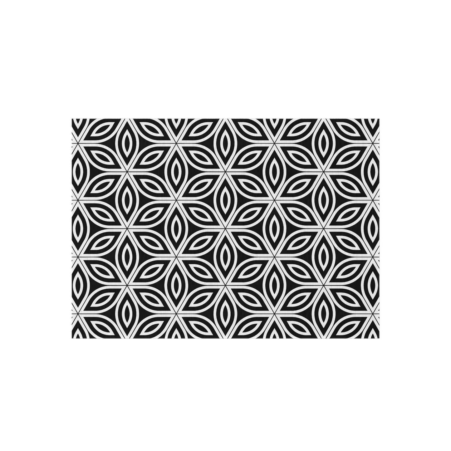 Geometric Floral Tile Outdoor/Indoor Rug | Black White Patterned Mat