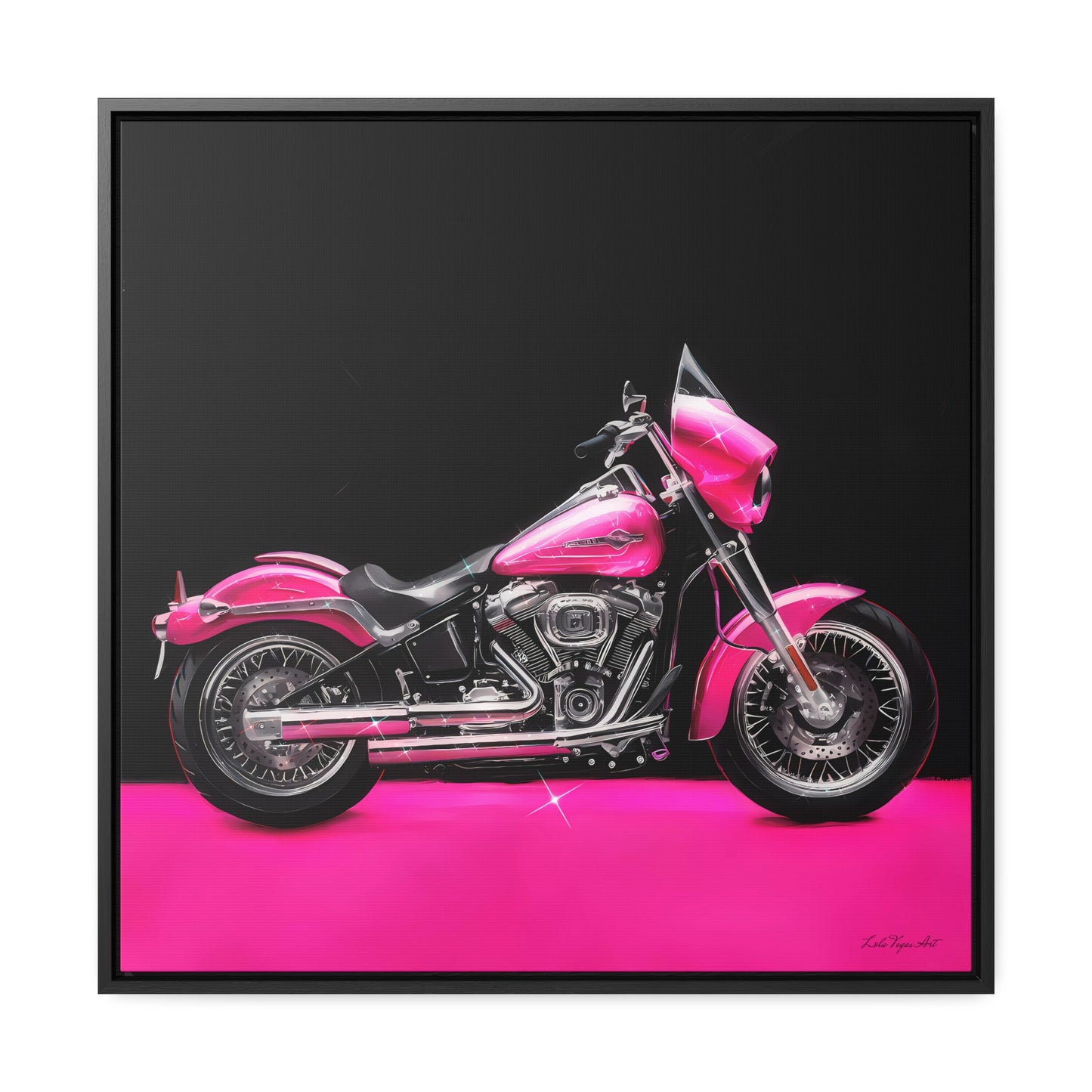 Square Framed Canvas Wall Art, Hot Pink Motorcycle Bling Glamorous Fashionista Decor, Gallery Canvas Wraps, Square Frame, Home Wall Decor,