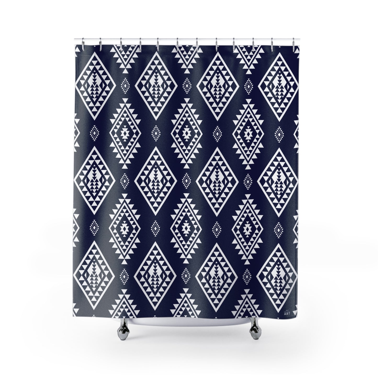 Navy Aztec Diamond Shower Curtain | Southwestern Geometric Bathroom Decor, Boho Bathroom Accessory