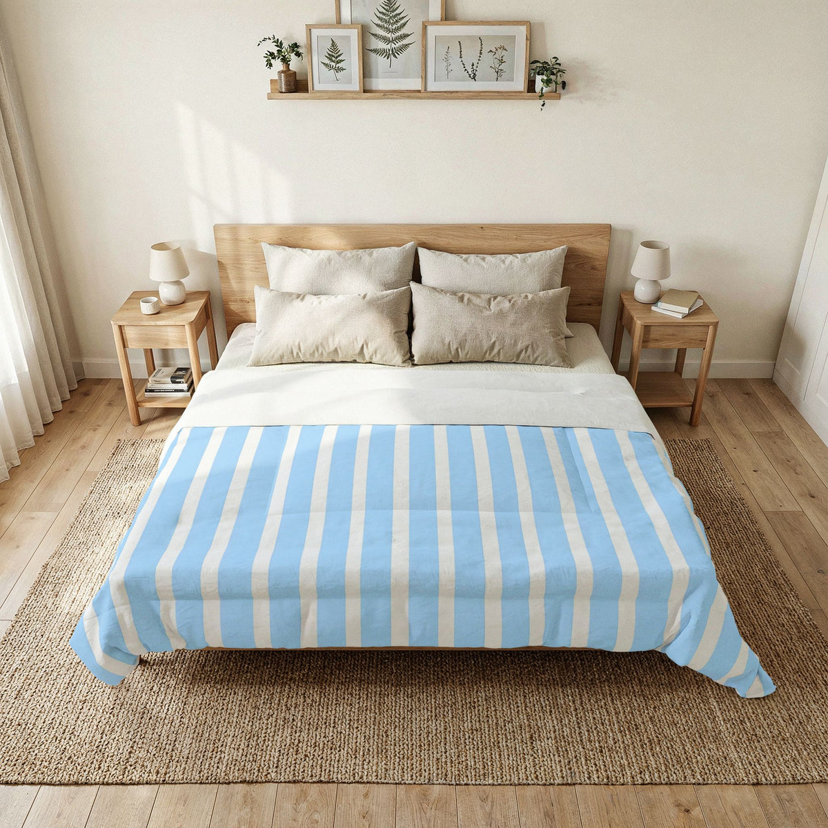 Blue White Striped Comforter | Light Blue Stripe Cotton Comforter