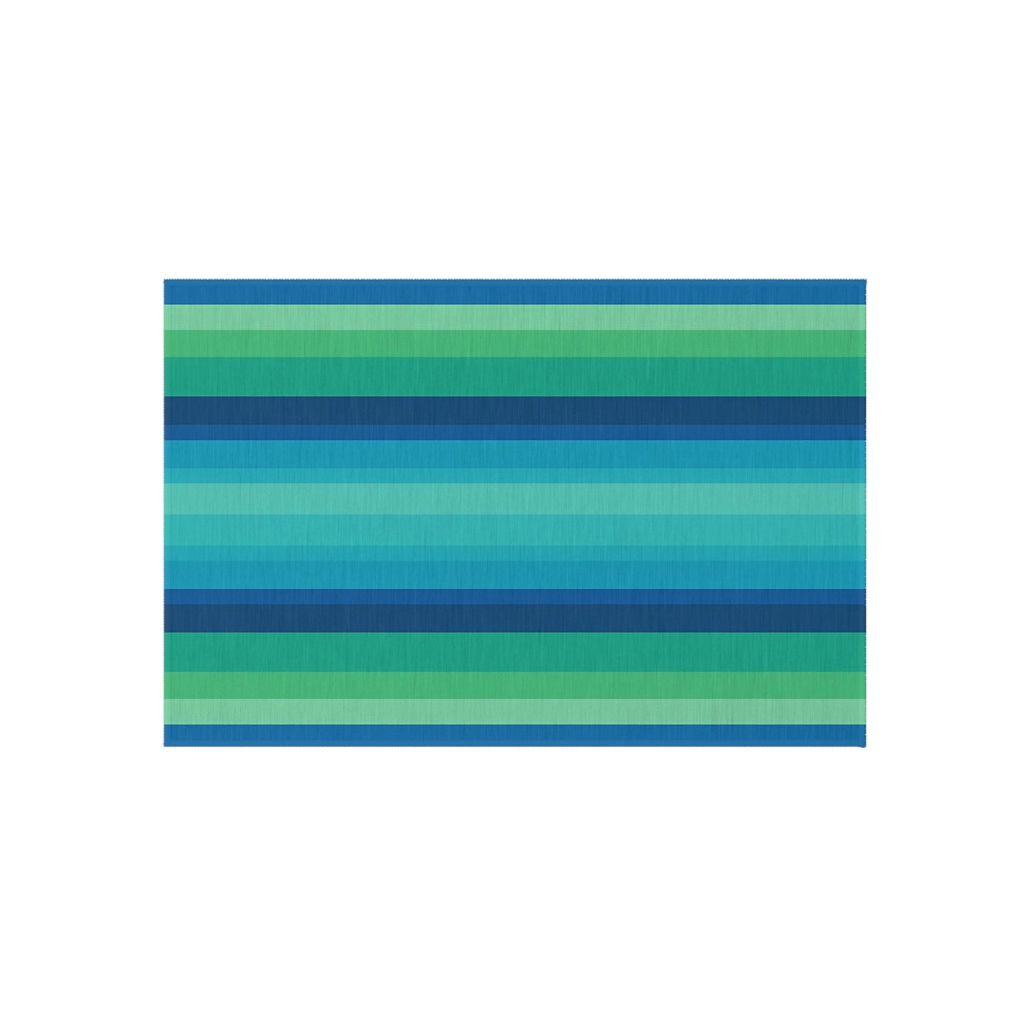 Blue Green Striped Outdoor/Indoor Rug | Patio Mat, Weather-Resistant Floor Covering