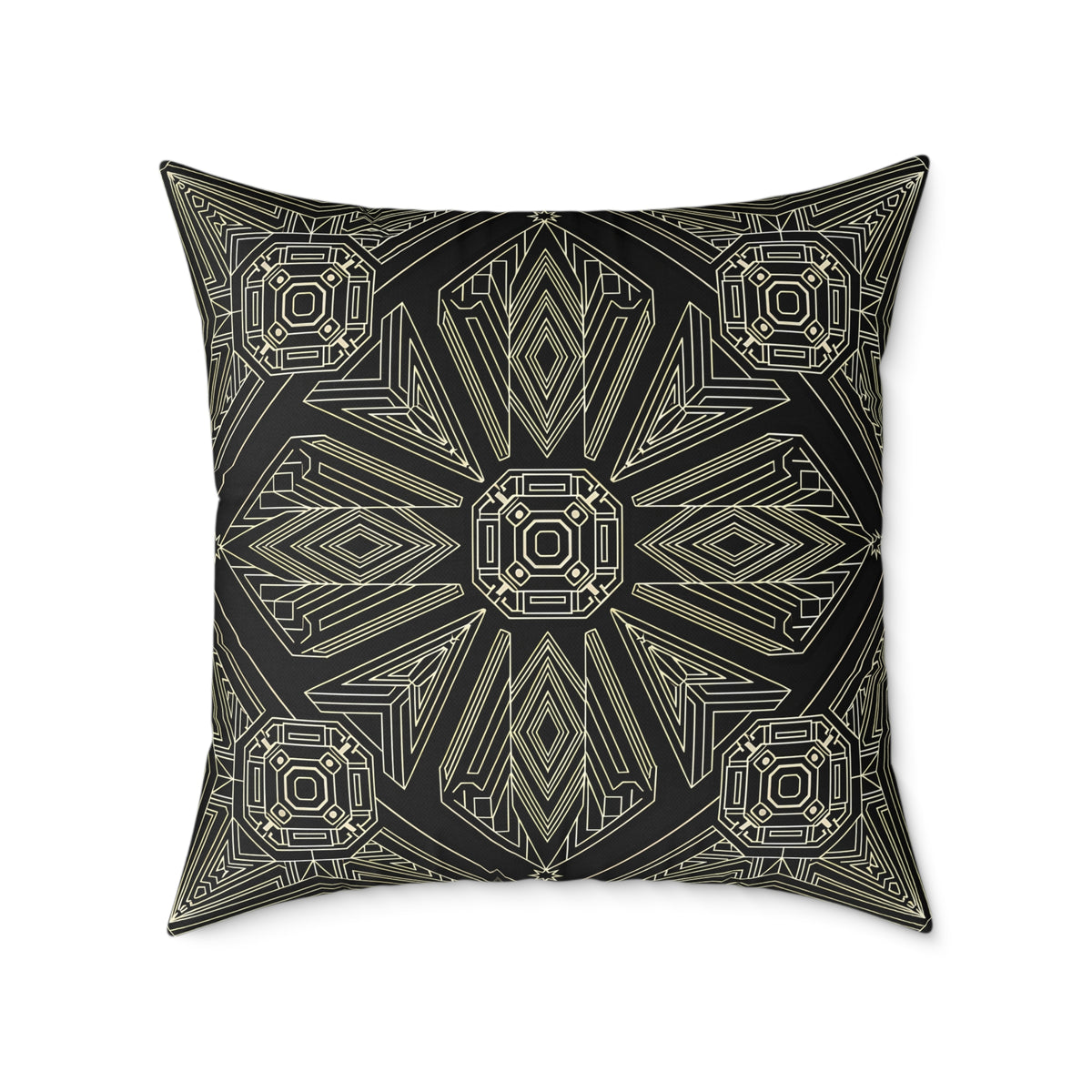 Geometric Mandala Pattern Pillow | Black Taupe Tribal Decorative Cushion
