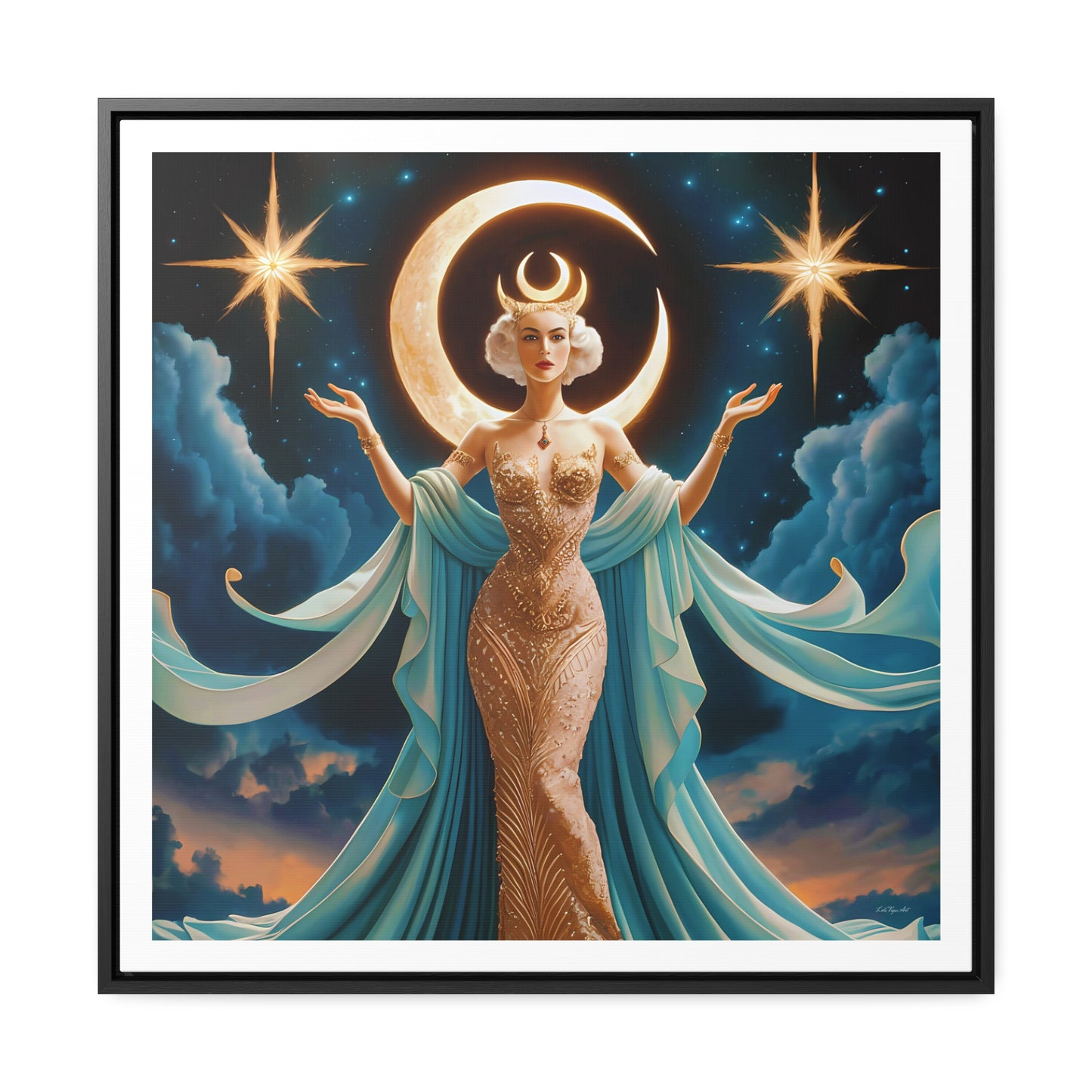 Square Canvas Wall Art, Mystical Goddess Art Deco Home Decor, Framed Art Nouveau Retro Gallery Wrap, Gift for Her, Wall Hanging, Wall Decor,