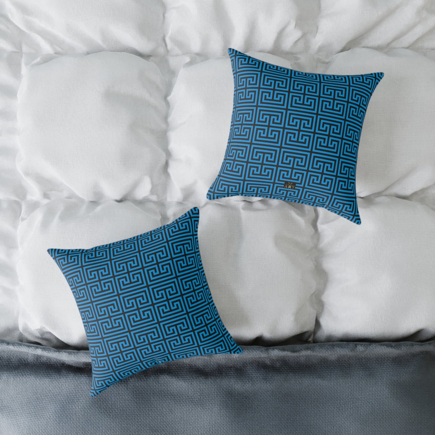 Nautical Greek Key Pattern Square Pillow | Blue Geometric Throw Pillow