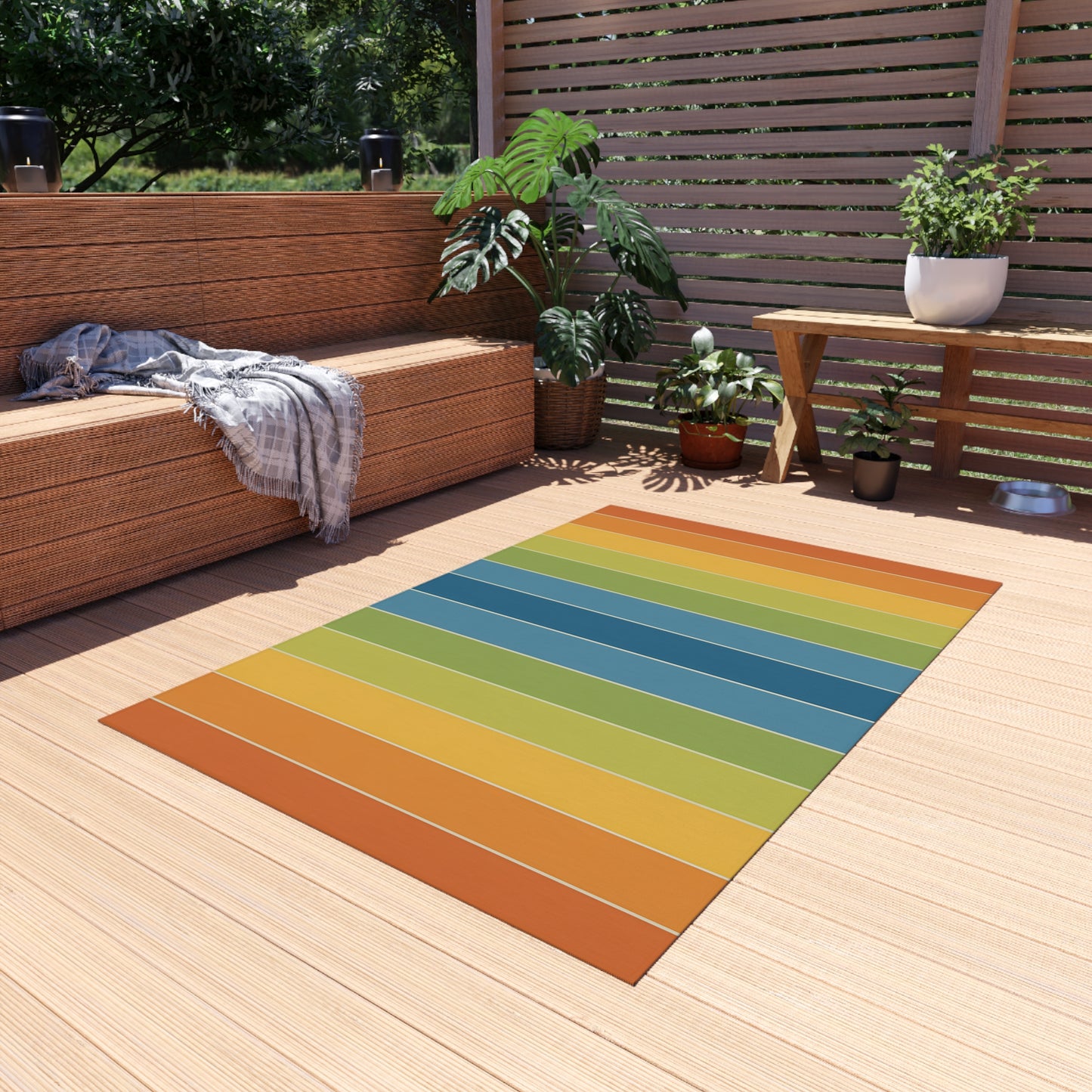 Rainbow Striped Outdoor/Indoor Rug | Colorful Patio Mat