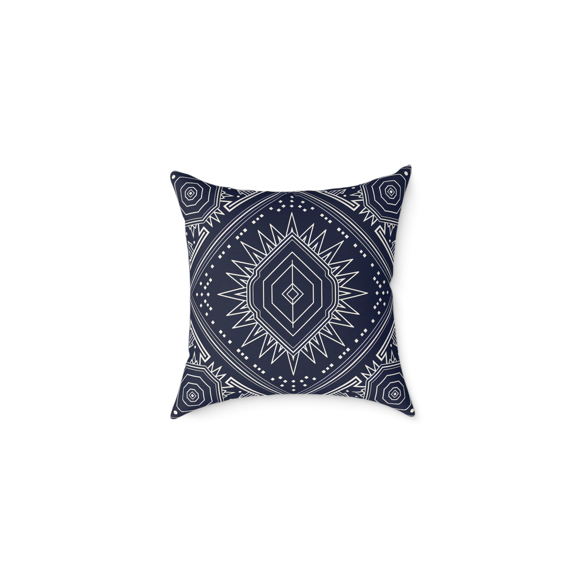 Navy Mandala Starburst Square Pillow | Boho Geometric Throw Cushion