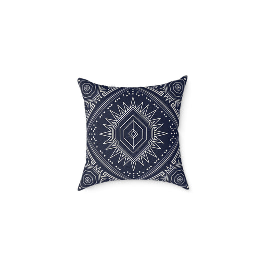 Navy Mandala Starburst Square Pillow | Boho Geometric Throw Cushion