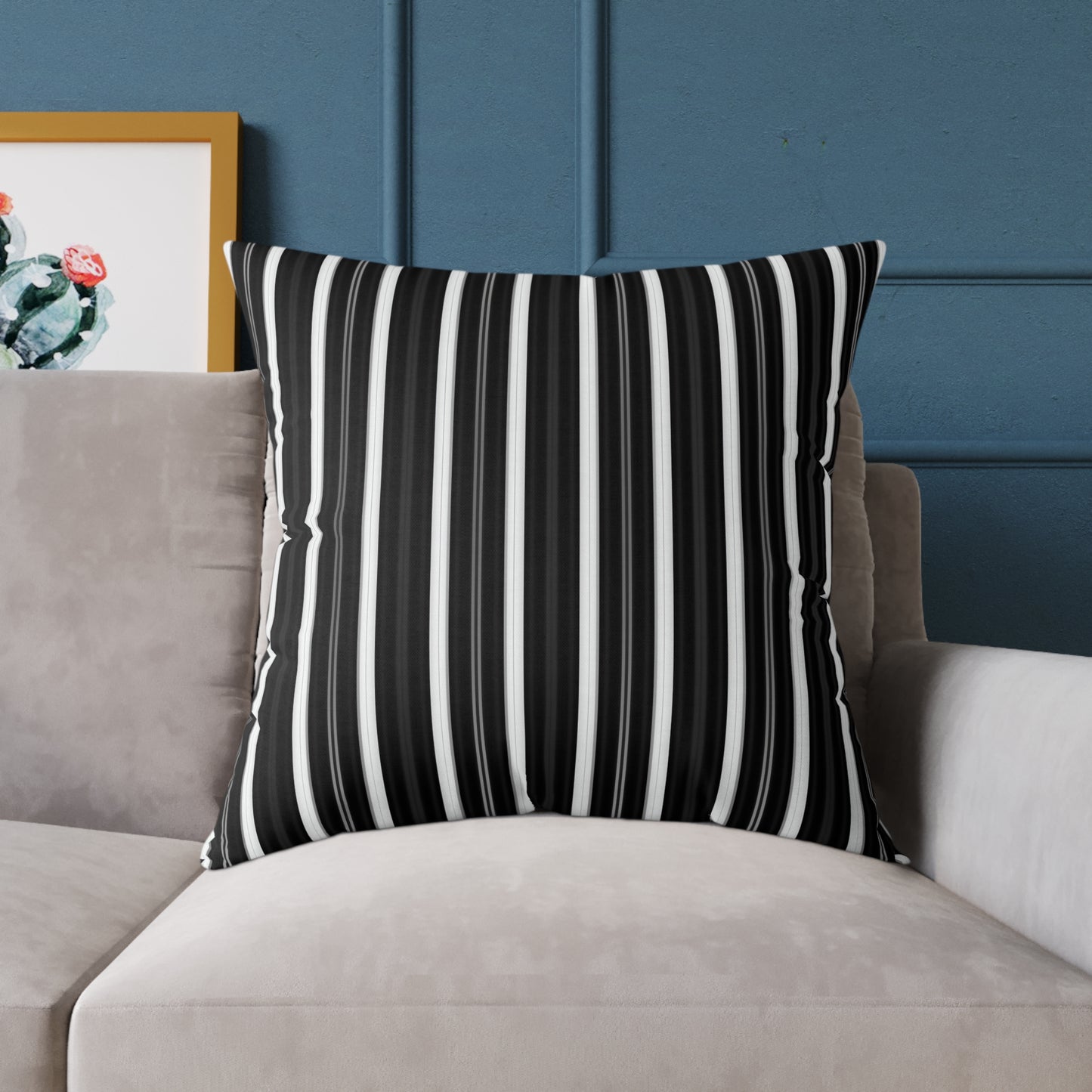 Black White Vertical Stripe Square Pillow | Modern Striped Cushion