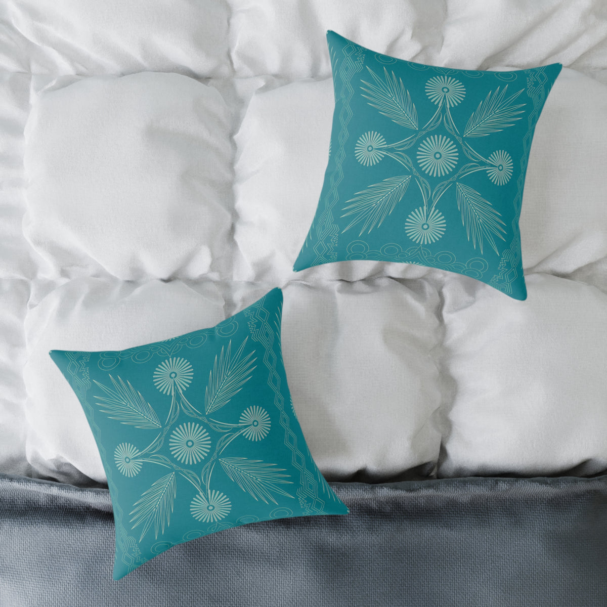 Teal Botanical Mandala Square Pillow | Poly Canvas Decorative Pillow