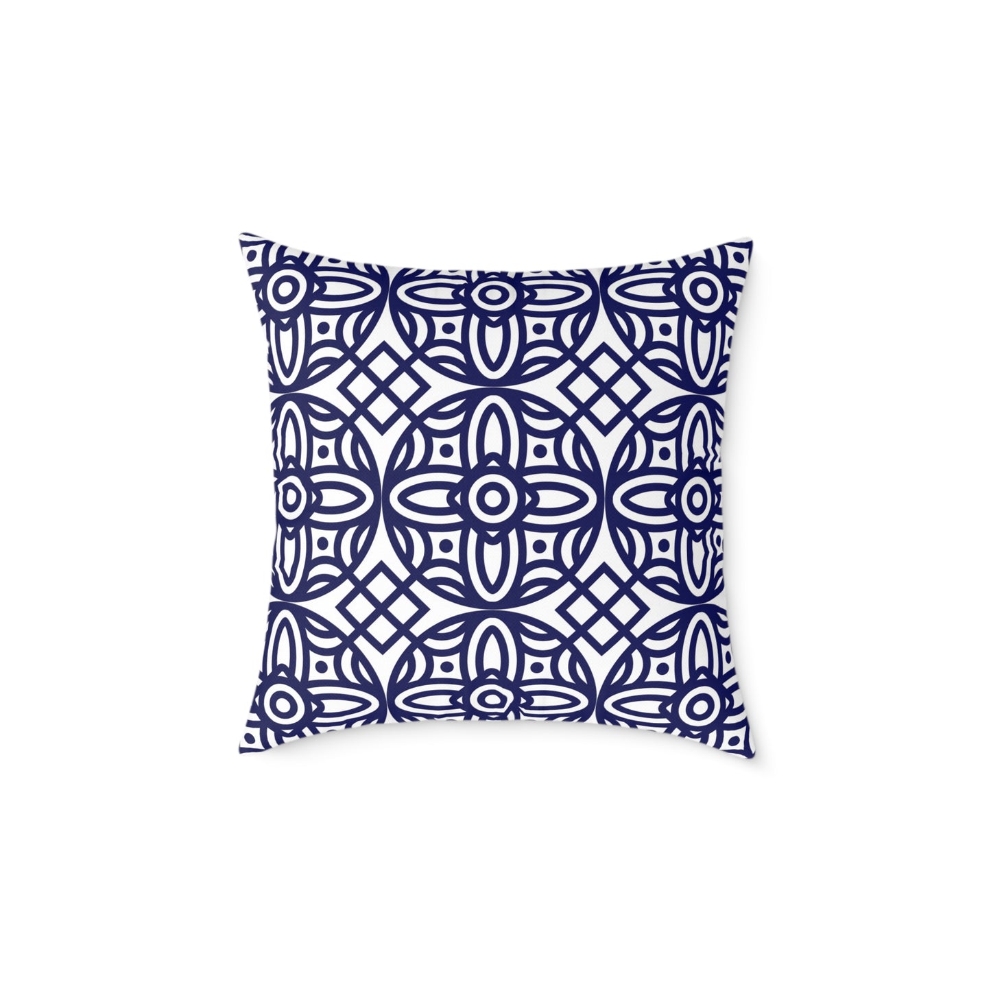 Navy Geometric Pattern Square Pillow | Blue Moroccan Motif, Boho Accent Cushion, Home Decor, Gift for Housewarming, Modern Interior Style