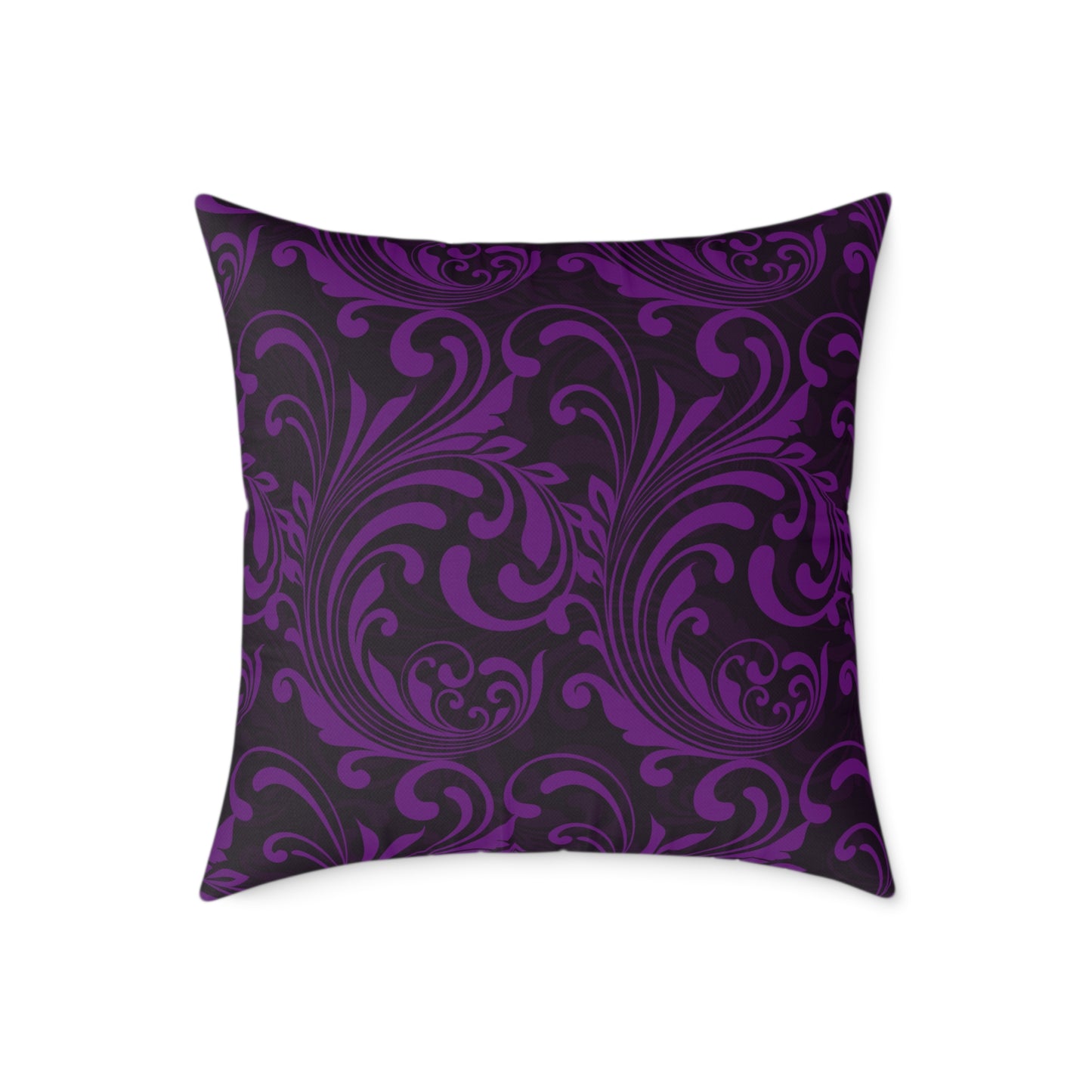 Purple Black Baroque Scroll Pillow | Square Throw Pillow, Dark Floral Damask