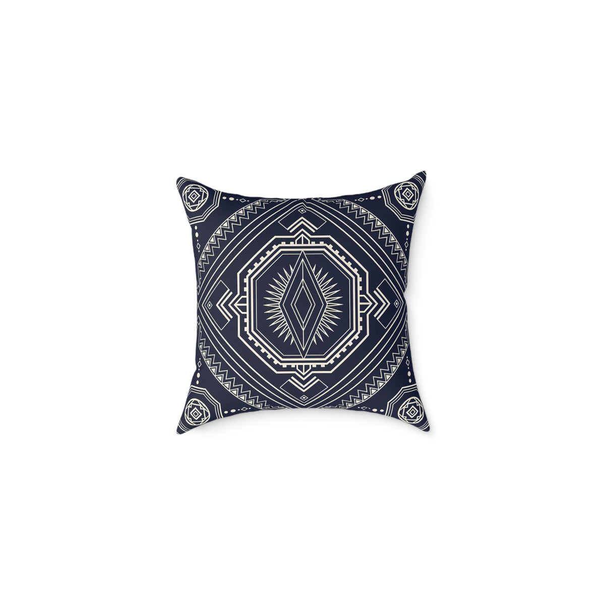 Navy Aztec Mandala Square Pillow | Geometric Boho Throw Pillow