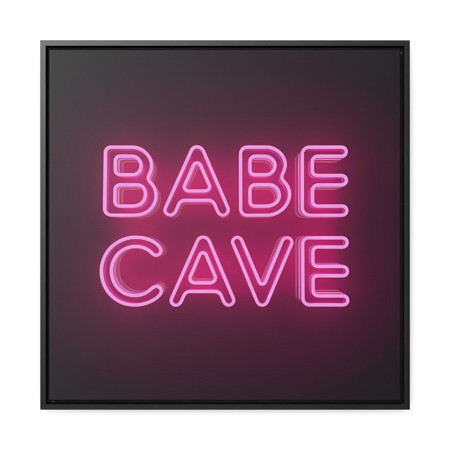 Canvas Wall Art Babe Cave, Feminine Pink Neon Typography Square Framed Decor, Square Frame Wall Hanging, Trendy Gallery Canvas Print, Home