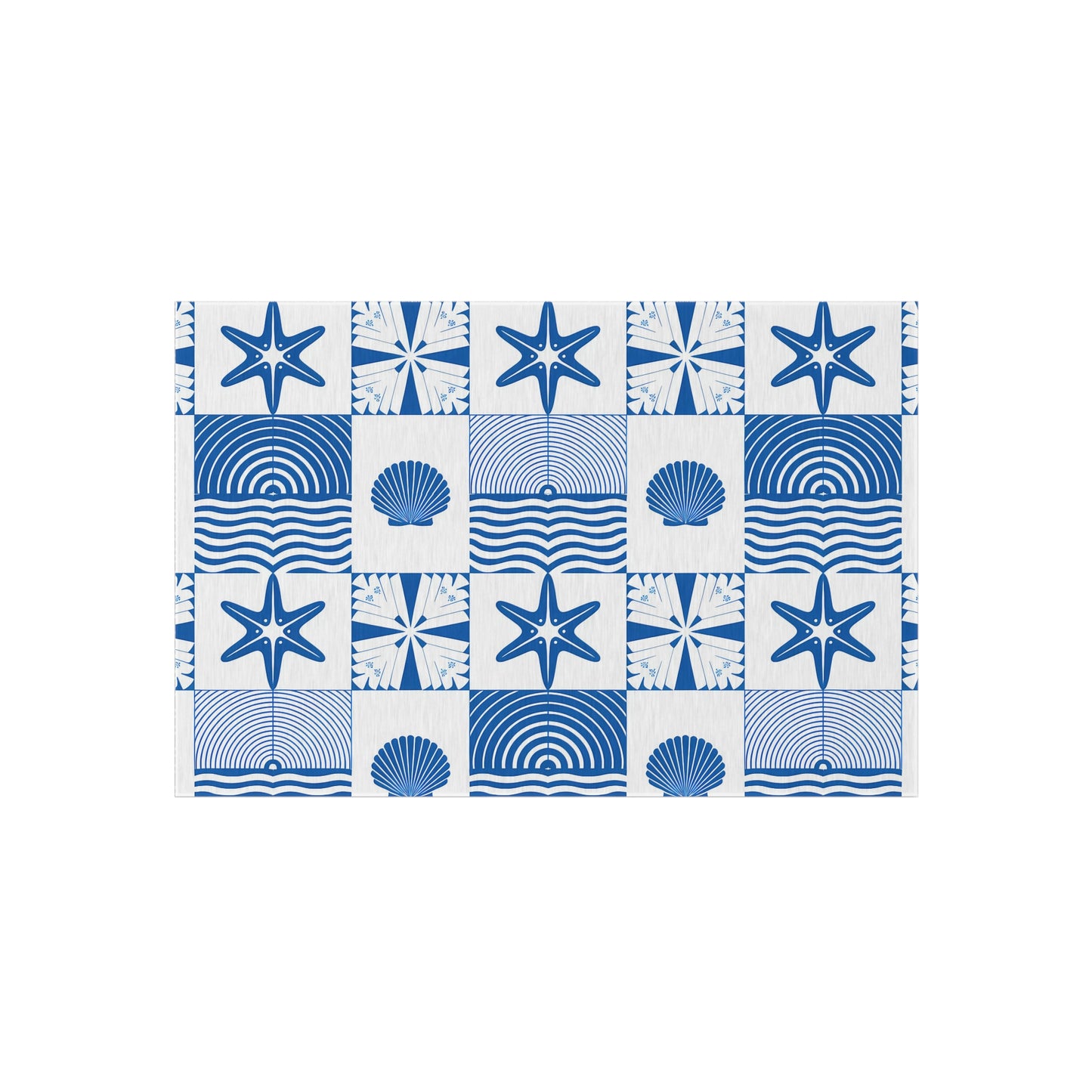 Nautical Seashell Starfish Checkered Outdoor/Indoor Rug | Coastal Patio Mat