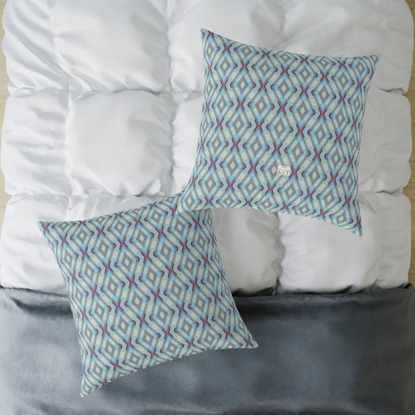 Geometric Diamond Pattern Square Pillow | Turquoise Blue Purple Dark Red Ikat Throw Pillow