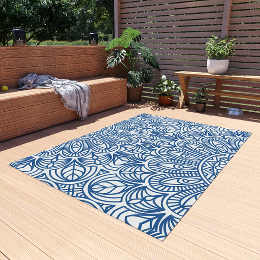 Blue Mandala Pattern Outdoor/Indoor Rug | Waterproof Patio Mat